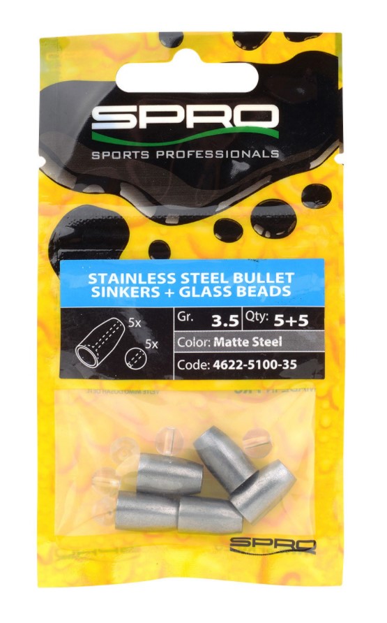 Spro Stainless Steel Bullet Sinkers + Glass Beads Nipro Hengelsport